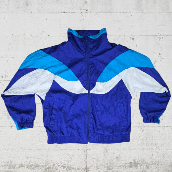 90s Vintage Colorblock Track Set Y2K Blue White Windbreaker Joggers Size Medium - Picture 5 of 16